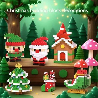 1 Box Christmas Series Building Blocks Toy + Santa Claus, Christmas Tree, Reindeer Building Block Decor Toy + Micro Particle Assembly Decor + Educational Building Blocks Toy