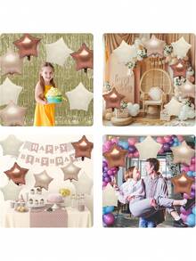 10/20pcs Blue & Beige Star Shaped Balloons, Blue, White & Beige Star Foil Balloons, 18 Inch Large Helium Foil Balloons, Suitable For Birthday, Anniversary Party Decoration - Multicolor - View 6