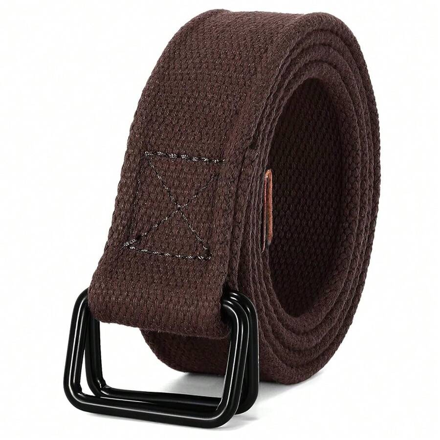 JASGOOD Men Canvas Double Ring Belt Plus Size Men Cloth Casual Belt For Jeans Pants{"Color_name":"DarkCoffee","Size_name":"FitsWaistSize33\"-38\""} - Multicolor8 - View 1