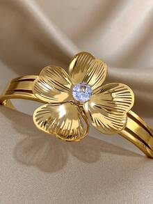 1 Pc Large Hollow Flower Bangle Bracelets For Women Stackable Stainless Steel Cuff Bracelet Daily Party Jewelry Christmas Gifts