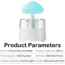 1pc Colorful Mist Humidifier, Raindrop Aroma Diffuser, 3 Adjustable Modes, USB Powered, Suitable For Home & Office Use - Multicolor - View 4