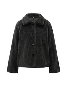 Cardigan à manches longues rétro pour femmes, veste en fausse fourrure marron, convient pour Noël et le port quotidien - Noir - Voir 3