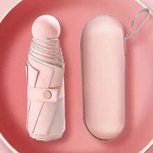 1pc Compact Windproof And Rainproof Five-Fold Pocket Umbrella; Mini Capsule Umbrella; Folding Umbrella; Sun And Rain Umbrella; Black Rubber; Sun Umbrella With Box; Portable Umbrella; Rain Cover; Portable Foldable Sturdy Fiberglass Ribs; Ergonomic Handle; Dual Purpose For Sun And Rain Protection; Outdoor Activities And Travel Umbrella;