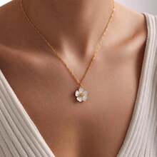 An Enamel Cherry Blossom Necklace, A Flower Necklace, A Cherry Blossom Necklace, A Christmas Gift, For Her Gift, A Daily Necklace - 珍珠白 - 查看 3