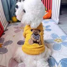 1pc Pet Dog/Cat Two-Leg Clothes, Autumn/Winter Poodle/Teddy Outfit, Home Protective, Walking Leash Soft Warm Hoodie, Adorable Bear Graphic