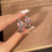 C-Shaped American Vintage Silver Saturn Earrings, Light Luxury, Fashionable, Versatile, Niche Design, Earrings For Parties, Vacations, Weddings, Fashionable Styling, Paired With Mother's Day And New Year Gifts - 銀色 - 查看 2