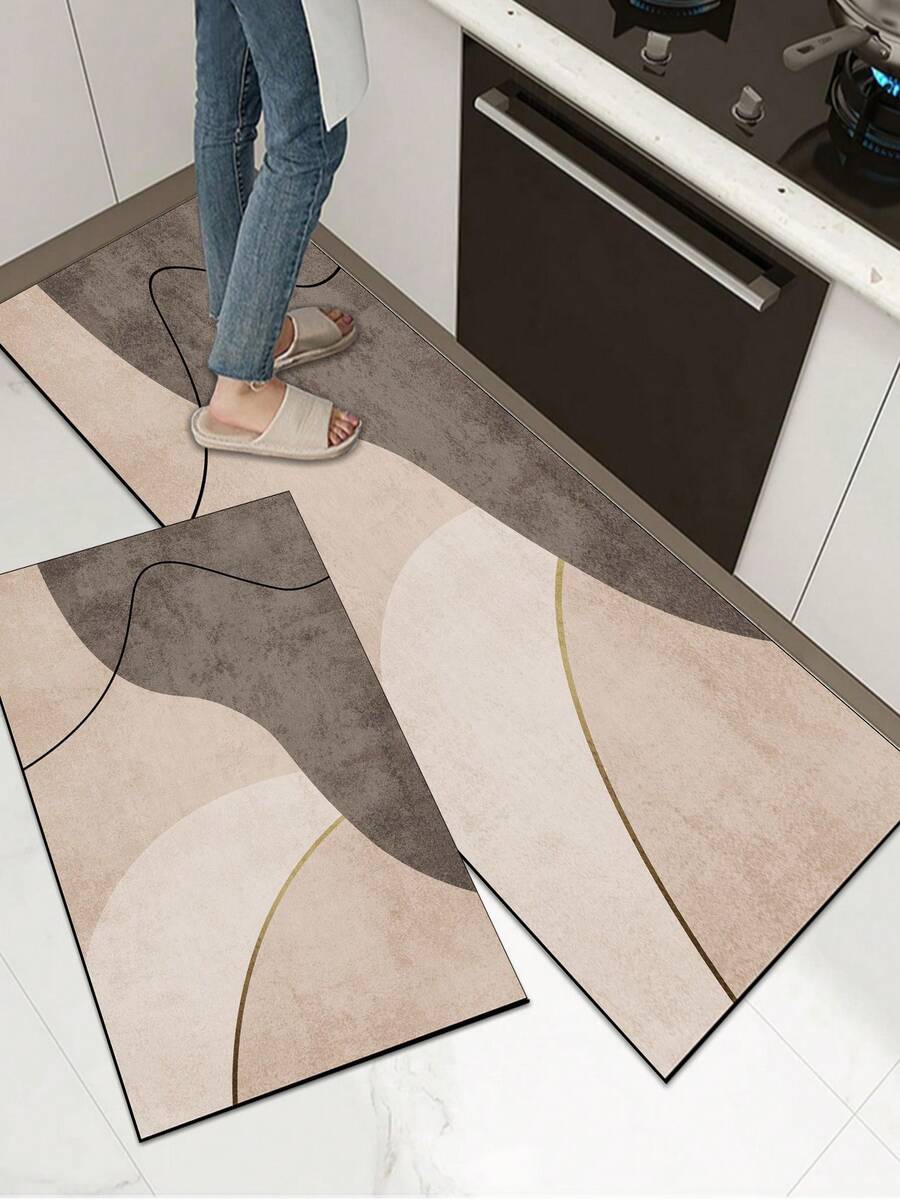 1pc Soft Rubber Kitchen Mat, 3.5mm Thick Kitchen Rug, Patchwork Stylish Design Kitchen Absorbent Mat Large Carpet, Can Be Cut To Fit Kitchen Size, Surface Fabric Material, Middle Sponge Layer, Bottom Rubber Layer, Suitable For Kitchen Rug, Kitchen Decor, Wedding Decor, Home Decor, Bathroom Mat, Entryway Mat, Laundry Room Mat, Hallway Carpet, Living Room Mat, Etc.