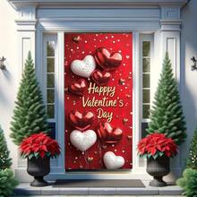 1 Set de decoración del Día de San Valentín - Fondo de corazón rojo con globos y texto "Feliz Día de San Valentín", decoración para fiesta interior/exterior, adecuado para puerta principal, aniversario, boda, decoración del Día de San Valentín - 1 pieza - Ver 6