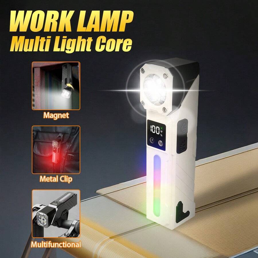 1 件 11 色 RGB 头灯智能传感器手电筒，具有灯光显示功能、磁吸、可充电和防水，适用于户外露营、家庭应急使用。