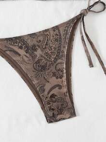 Bộ đồ bơi bikini bằng da bóng thời trang gợi cảm dành cho nữ - Đồ bơi buộc dây hai bên cho kỳ nghỉ bãi biển - màu nâu - Xem 5