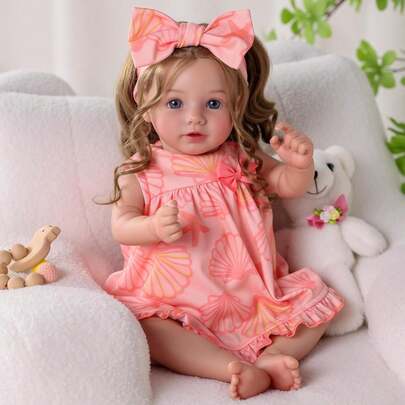 BABESIDE Lifelike Reborn Baby Dolls – 20 Inch Realistic Reborn Girl Doll With Long Curly Brown Hair, Soft Cloth Body Newborn Toddler Doll With Outfit & Accessories For Kids Age 3+ Bebe Reborn Realistic Babies,Baby Alive,Reborn Baby ,Kids Toy,Realistic,Lifelike Baby Dolls,Toys ,Doll Toys   Christmas Decoration Christmas Gift