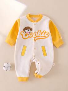 Mono de bebé grueso para otoño/invierno, ropa de bebé niño y niña recién nacidos, mameluco de bebé, diseño lindo de cachorro amarillo, ropa de abrigo gruesa - Amarillo - Ver 10