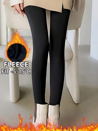 Mysiga svarta termofodrade damtights med hög midja - Mjuka, stretchiga, hög midja, lämpliga för -5 till 15°C/-16°F, klassisk enfärgad, handtvätt/torktumlas, mångsidiga modeaccessoarer, säsongstights | Klassiska ights | texturerade