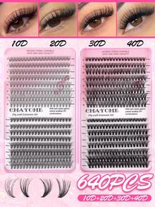 800片D型卷翘浓密假睫毛套装，新手友好，柔软自然，单根嫁接，持久轻盈，适合日常妆容，长度8-18mm混合，可自行DIY，10D、20D、30D、40D混合浓密睫毛簇 - D - 查看 4