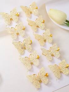 Set de 10 pinzas para el cabello de niña con mariposas de lentejuelas amarillas, estilo hada exquisito y de alta gama para flequillo/lateral, accesorios de cabello versátiles para uso diario - Amarillo - Ver 10
