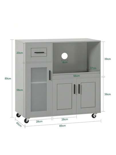 SoBuy Sideboard On Wheels Kitchen Trolley Microwave Cabinet Storage Dresser Approx. 88.5 89 40 Cm FSB78 view 2