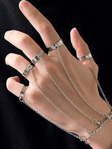 New Punk Style Silver Knuckle Ring Chain, Adjustable Fashion Jewelry For Men And Women, Hip Hop Accessories Gift