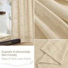 95 Inch Natural Linen Semi Sheer Light Filtering Curtains With Back Tab And Rod Pocket For Living Room, Bedroom, French Door, Set Of 2, 52 X 95 Inch - 棕色 - 查看 6