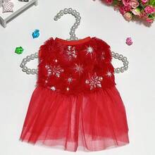 Christmas Gift Fluffy Snowflake Pattern Princess Dress Pet Clothes For Small Dogs, Poodle, Teddy, Bichon Frise - Red - View 2