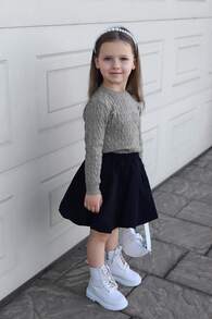 Suéter informal de niña con bordado de unicornio para primavera y otoño - Gris - Ver 7