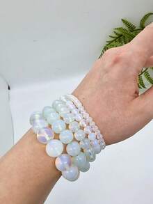 YAUKIA Pulseras de cuentas de piedra de ópalo blanco para mujeres y hombres, pulsera elástica hecha a mano con círculo simple, joyería de curación Reiki, regalo a distancia