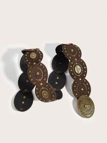 1pc Western Cowgirl Boho Style Women's Belt, Paired With Antique Bronze Metal Leather Belt, Suitable For Autumn, Winter, Spring, Jeans, Halloween, Skirts, Maxi Dresses, Parties, Galas, Outfits - Brown - View 2