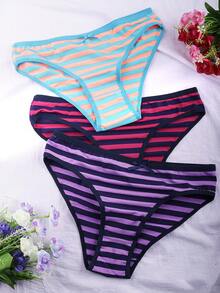 6-Pack Plus Size Summer Striped Cotton Low Rise Panties For Women, Breathable Soft Daily Wear Briefs With Bow Decor - 多色2 - 查看 4