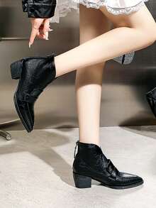 Qiluyuan Women's Fashion Ankle Boots, Short Boots For Autumn/Winter, New Western Style French Slim Pointed Toe High Heel Shoes, Chunky Heel, Zipper Back, Elegant Office Work Casual Date Booties