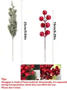 30pcs Christmas Artificial Snow Pine Branches With Red Berries, Faux Norfolk Pine Needles, For DIY Crafts, Wreaths, Home Decor, And Christmas Tree Ornaments, Tabletop Plastic Greenery For Fall, Winter, And Holiday Arrangements Garland Home Decor Christmas Decorations Room Decor