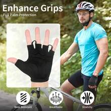 Guantes de ciclismo Eco-Daily para hombres y mujeres, guantes acolchados para bicicleta de montaña, guantes ligeros de medio dedo, antideslizantes que absorben los golpes para MTB Road Biking Fitness - Rojo- negro - Ver 5