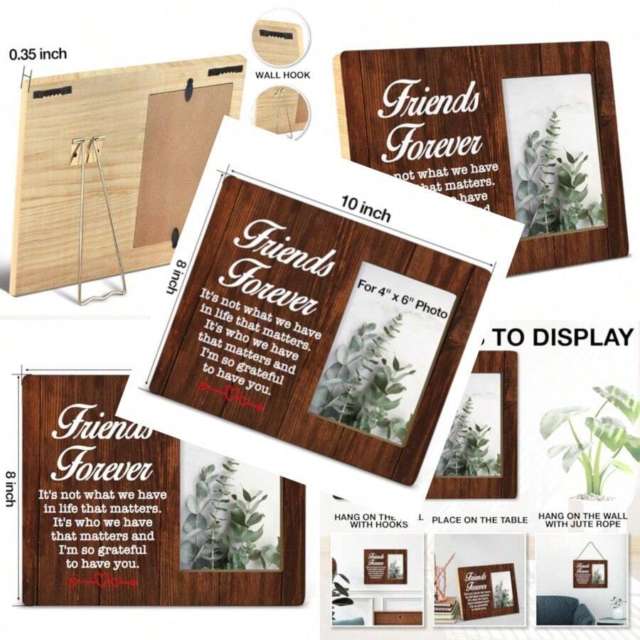 Friendship Gift For Men Women Friends Besties Rustic Best Friend Wood Picture Frame With Quotes Birthady Christmas Graduation Gifts For Friends Display Photo 4 X 6 Inch - Màu Hoa hồng đỏ - Xem 1