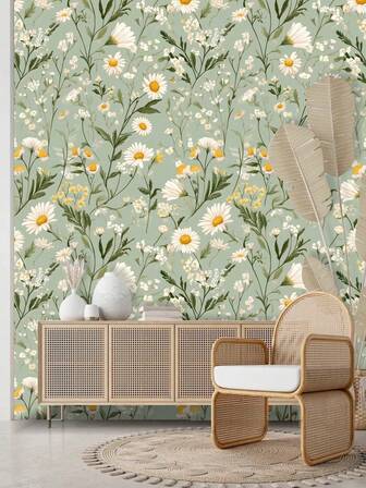 1 Roll Of 44cm Daisy Pattern Tearable Wallpaper, Boho Style Detachable PVC Wallpaper, Modern Neutral Self-Adhesive Wallpaper, Suitable For Cabinets, Bedroom Decoration, Decorative Stickers Peeled Wall Panels, Wallpapers