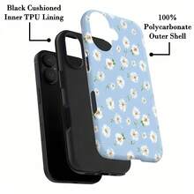 Daisy Mobile Phone Case, Designed With A Cheerful Floral Pattern And Blue Background, Suitable For  17,  16,  16 ProMax,  15,  15 ProMax,  14,  13,  12 And  11 Pro Models, Made Of TPU Material And Provides Shockproof Protection. Perfect For Family, Friends, Children, Birthdays, Spring, Holidays, Boyfriends, Girlfriends And Valentine's Day Gifts - 白色 - 查看 6