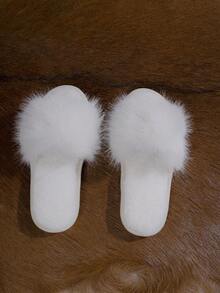 女士室内拖鞋，毛绒衬里，时尚圆头露趾设计，防滑软底，适合舒适的卧室使用 - 白色 - 查看 6