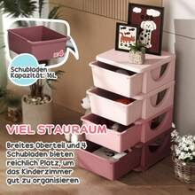 HOMCOM Kids' Storage Boxes, 4 Drawers, Rounded Edges, Raised Design, 37 X 37 X 76 Cm, Pink - Hot Pink - View 4