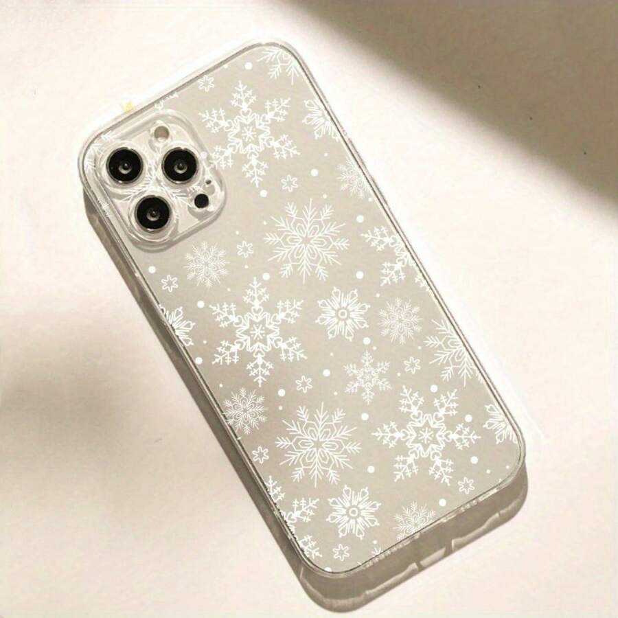 Funda de teléfono a prueba de golpes Una funda de teléfono transparente de TPU con un patrón de copo de nieve fresco, diseñada para ajustarse a los modelos de 11, 12, 13, 14, 15, 16, XS, XR, X, 7, 8, 12, 13 Plus, Pro Max y la serie SE. Es un gran regalo para una novia, novio, amigo, o incluso como funda de teléfono ligera, delgada y a prueba de golpes. - 1 pieza - Ver 1