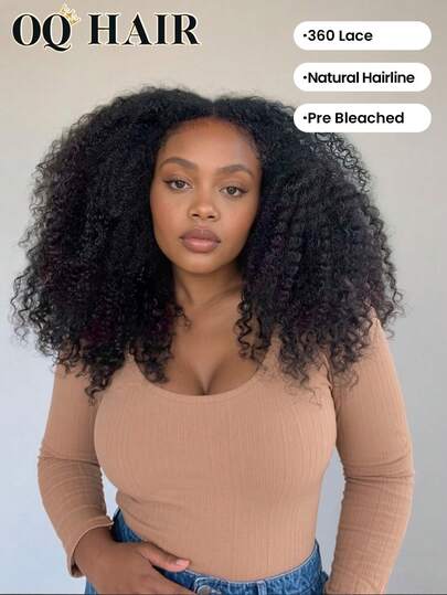 OQ Peluca de encaje frontal 360 sin pegamento con rizos afro estilo bohemio, ajuste flexible con nudos decolorados, con cremallera y corte previo de encaje, 180% de densidad, longitud de bob de 14-16 pulgadas o peluca larga de 18-26 pulgadas, con línea del cabello previamente recortada, cabello humano sin procesar de color natural, peluca de cabello humano real para usar y llevar, sin pegamento, con regalos gratis y envío gratuito, para disfraces de Halloween, vacaciones y viajes esenciales para mujeres