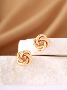 1 Pair Vintage French Style Petite & Elegant Stud Earrings For Women, Minimalist Personalized Design With Twisted Wire