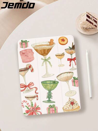 1pc Christmas Food & Drink Elements Pattern Tablet Protective Case, Compatible With IPad 10.2", IPad Pro 2021/2020/IPad (A16) 11", 11th Gen 2025/10th Gen, Galaxy Tab A8 10.5" 2022, Matepad 10.4/Tab, Anti-Drop, With Pen Slot, Support Sleep/Wake, Best Christmas Gift For Family And Friends