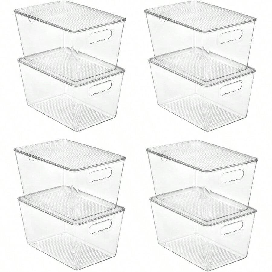 8 Pack Stackable Storage Bins With Lids, Large Plastic Containers With Handle Pantry Organization And Storage, Kitchen, Fridge, Cabinet, Bathroom Organizer - 8 + L(11 英吋長 x 7.5 英吋寬 x 6 英吋高) - 查看 1