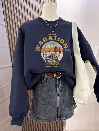 Sudadera de mujer de manga larga y cuello redondo, informal, con estampado, de tela suave y cómoda, lavable a máquina, top de primavera/otoño, sudadera con capucha, con ajuste holgado y de moda