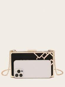 Elegant Mini Gold Satin Metal Mesh Clutch Bag For Evening Party - Black - View 8