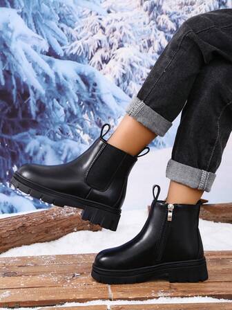 1 Pair Children's Warm Boots, Girls Casual High-Top Fleece Lined Anti-Slip Boots For Everyday Wear, Autumn/Winter