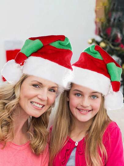 1顶圣诞帽 新年圣诞雪人麋鹿金色天鹅绒红白条纹圣诞装饰成人款帽子 圣诞礼物