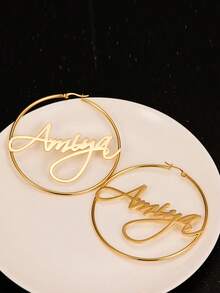 1pc 30mm-90mm XO Name Earrings Hoop , Text Earrings, Complete In All Sizes, Custom Name Earrings, Handmade Name Earrings, Handwritten Name,Gold Hoops, Stainless Steel 18k Gold Custom Jewelry, Bamboo Earrings, Highly Color Preserving, Personalized Christmas Gifts, Daily Wear, Paired With Evening Gowns