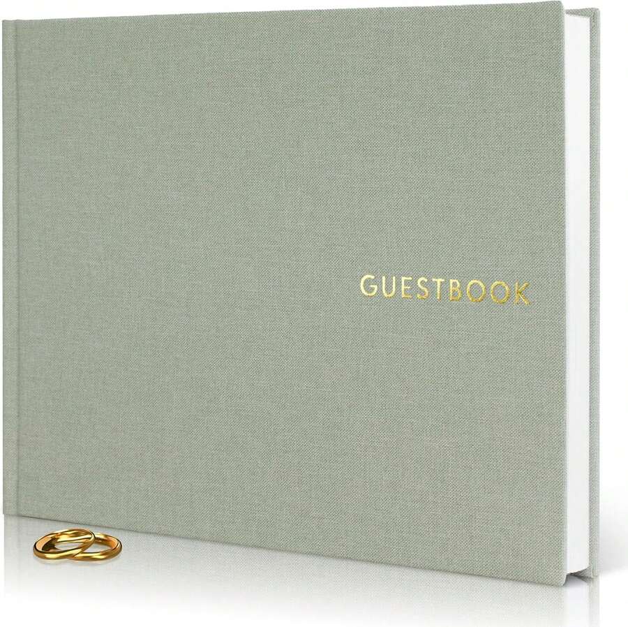 Beautiful Linen Wedding Guest Book For Your Wedding Reception - Simply Elegant Guestbook To Sign In And Add Photos - The Perfect Baby Shower Guest Book And Addition To Your Big Day - Sage Green - 查看 1