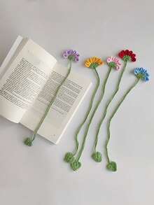 1pc Handmade Crochet Flower Bookmark Handmade Daisy And Sunflower Bookmark Artisan Crafted Reading Accessory, Perfect Gift For Book Lovers, Home Decor Office Supplies, Set Of 1 - Multicolor - View 17