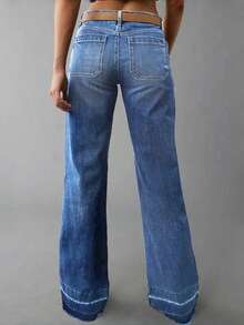 Women's Flared Jeans With Diamond Pockets - Medium Wash - View 4
