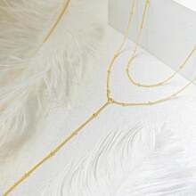 Luxval Lariat Gold Necklace For Women, Dainty Long Necklace 14k Gold Plated/Silver Y-Shaped Pendant Necklaces  Beaded Chain Drop Necklaces Jewelry For Women Gifts{"Color_name":"Gold-YSatellite"} - 黃金-Y衛星 - 查看 6