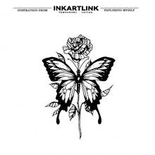 INKARTLINK Butterfly Rose Plant Tattoo, Dark Feather Pen Style, Semi-Permanent Tattoo, Niche Design Tattoo, Waterproof Long-Lasting 1-2 Weeks, Authentic Tattoo Appearance, Juice Tattoo, Heart-Touching Tattoo